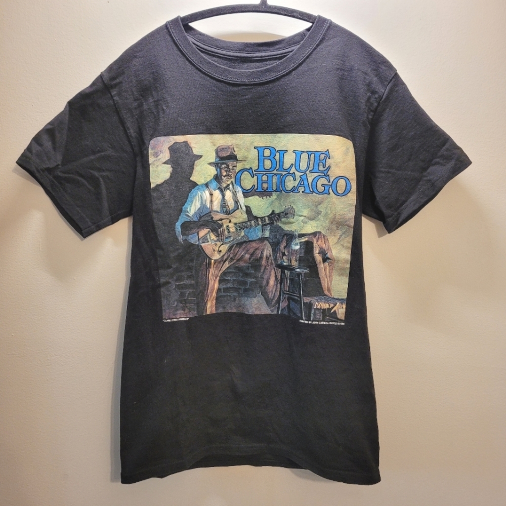 Vintage Hanes Men's Black Blues Chicago Painting John Carroll Doyle 1994 - S